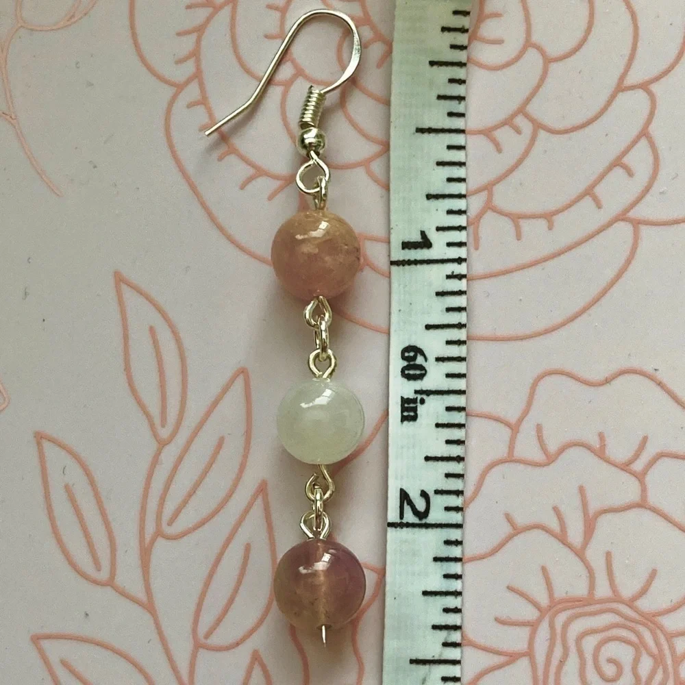 Rose Quartz and Milky White Jade Beaded Dangle Earrings - Picture 6 of 10